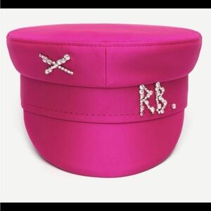 Crystal embellished Satin Baker hat Boy Cap accessory hot pink sailer head piece